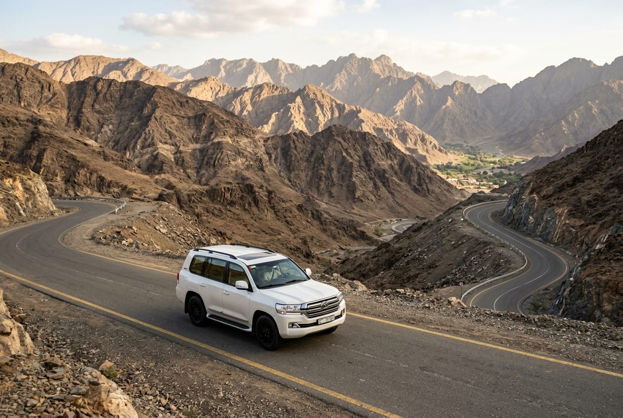 4x4 driving through the Hajar Mountains near Hatta
